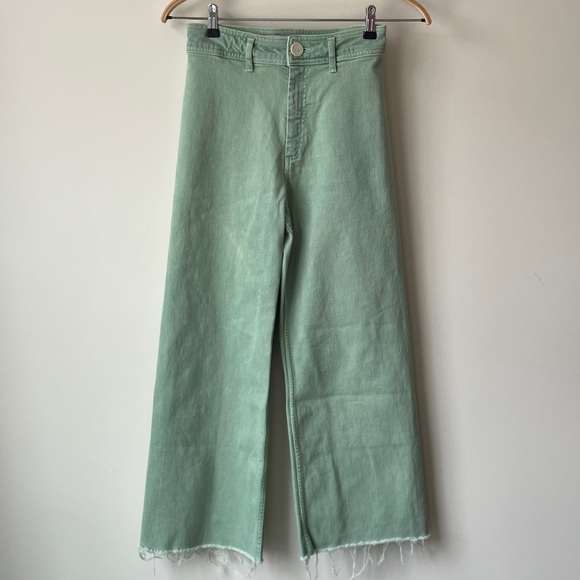 Zara Denim - ZARA The Marine Straight Leg High Rise Relaxed Fit Flare Light Green Women’s 4